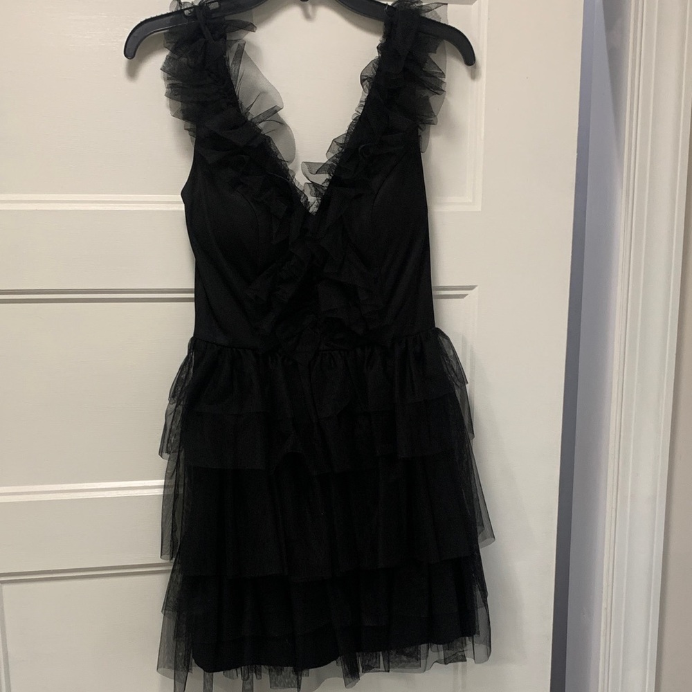 Camille La Vie Black Ruffled Mini Dress
